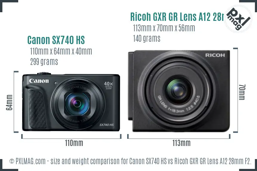 Canon SX740 HS vs Ricoh GXR GR Lens A12 28mm F2.5 size comparison Canon SX740 HS vs Ricoh GXR GR Lens A12 28mm F2.5 size comparison