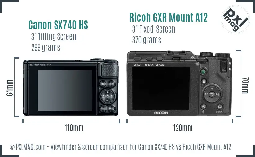 Canon SX740 HS vs Ricoh GXR Mount A12 Screen and Viewfinder comparison