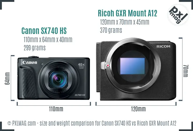 Canon SX740 HS vs Ricoh GXR Mount A12 size comparison