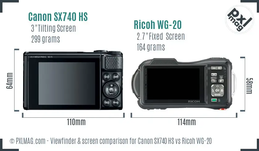 Canon SX740 HS vs Ricoh WG-20 Screen and Viewfinder comparison