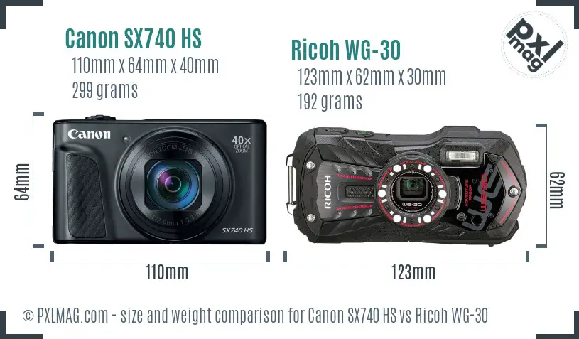 Canon SX740 HS vs Ricoh WG-30 size comparison Canon SX740 HS vs Ricoh WG-30 size comparison