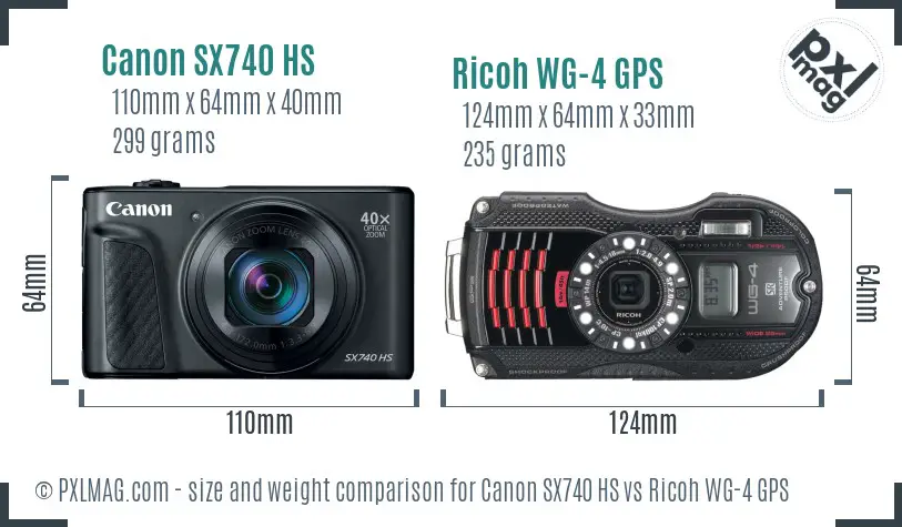 Canon SX740 HS vs Ricoh WG-4 GPS size comparison Canon SX740 HS vs Ricoh WG-4 GPS size comparison