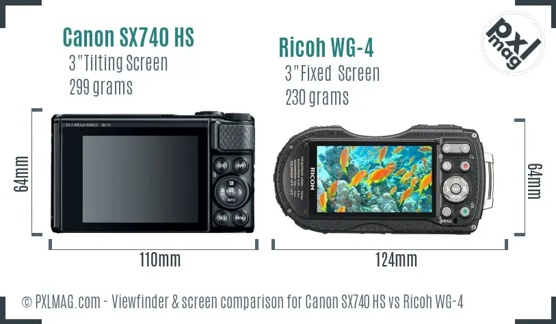 Canon SX740 HS vs Ricoh WG-4 Screen and Viewfinder comparison