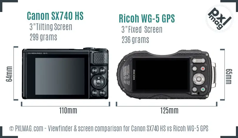 Canon SX740 HS vs Ricoh WG-5 GPS Screen and Viewfinder comparison