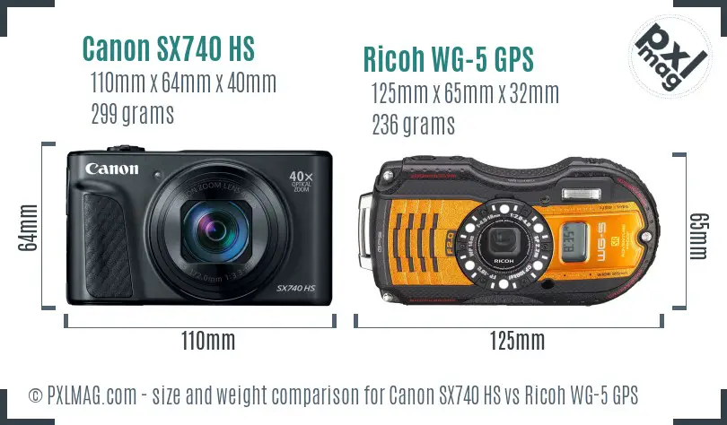 Canon SX740 HS vs Ricoh WG-5 GPS size comparison