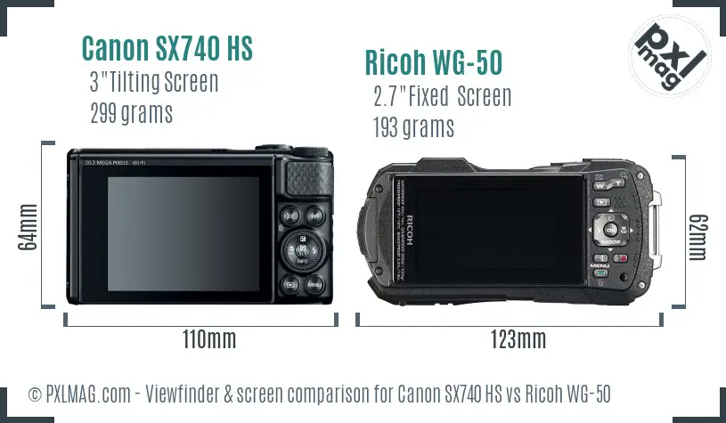 Canon SX740 HS vs Ricoh WG-50 Screen and Viewfinder comparison