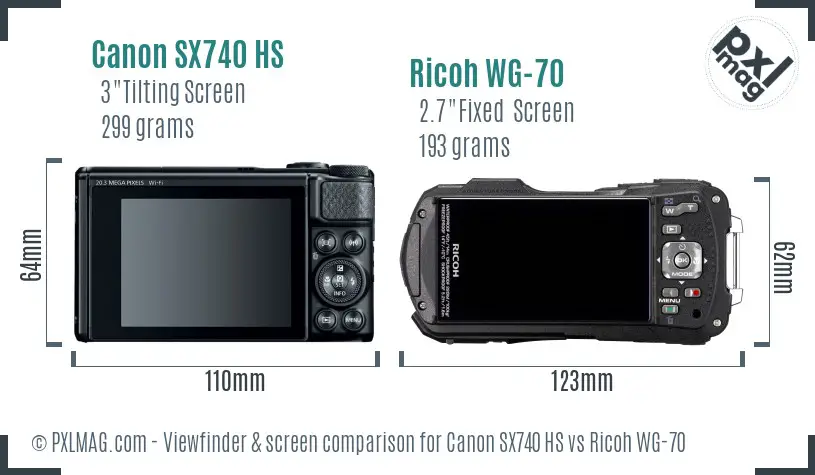 Canon SX740 HS vs Ricoh WG-70 Screen and Viewfinder comparison