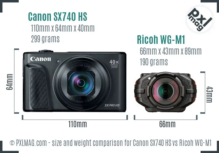 Canon SX740 HS vs Ricoh WG-M1 size comparison Canon SX740 HS vs Ricoh WG-M1 size comparison