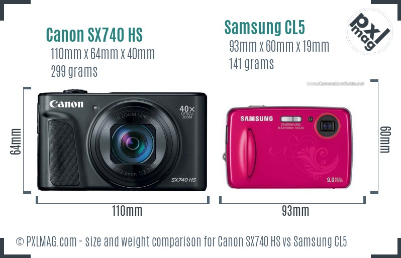 Canon SX740 HS vs Samsung CL5 size comparison Canon SX740 HS vs Samsung CL5 size comparison