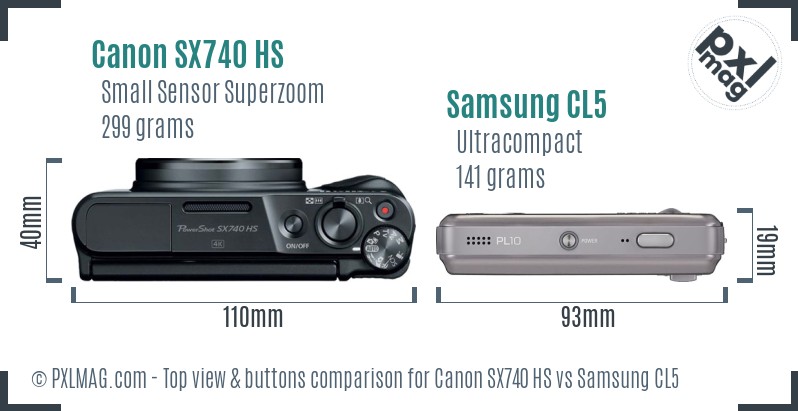 Canon SX740 HS vs Samsung CL5 top view buttons comparison