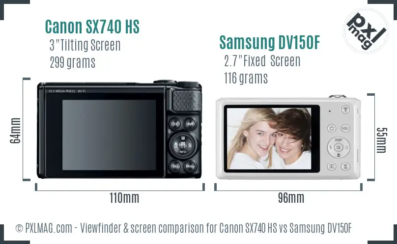 Canon SX740 HS vs Samsung DV150F Screen and Viewfinder comparison