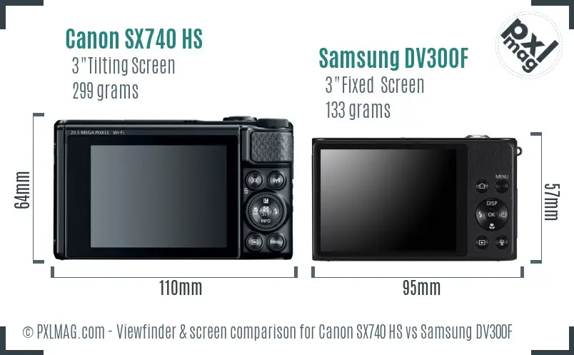 Canon SX740 HS vs Samsung DV300F Screen and Viewfinder comparison