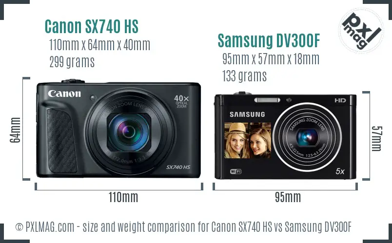 Canon SX740 HS vs Samsung DV300F size comparison