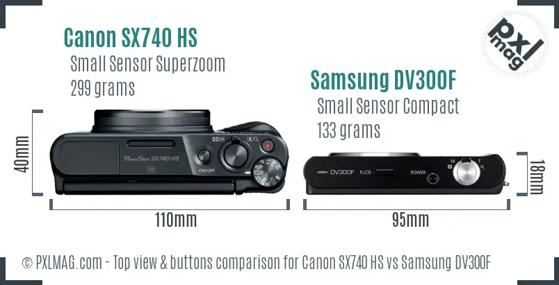 Canon SX740 HS vs Samsung DV300F top view buttons comparison