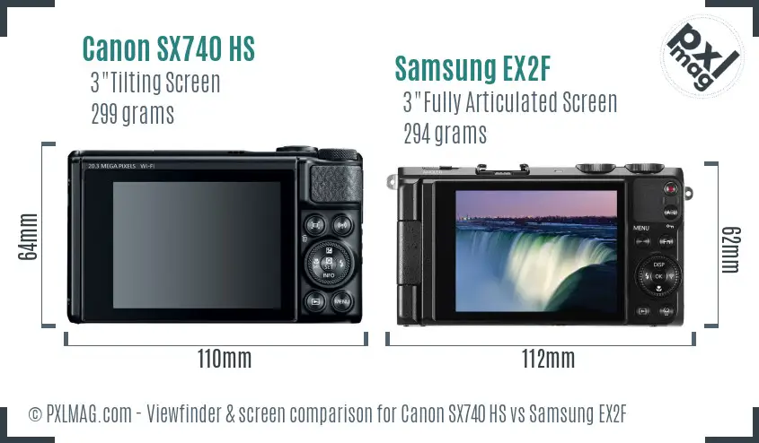 Canon SX740 HS vs Samsung EX2F Screen and Viewfinder comparison