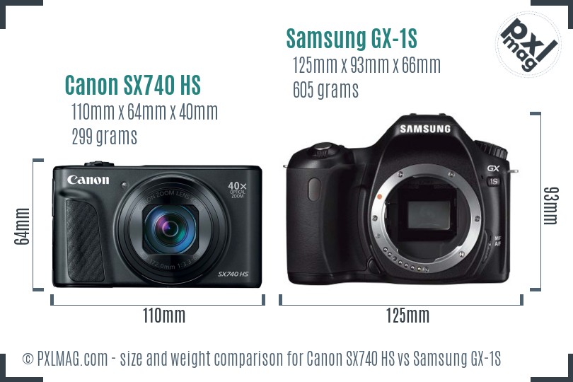Canon SX740 HS vs Samsung GX-1S size comparison