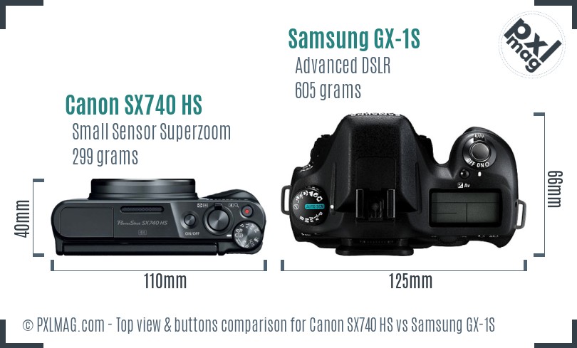 Canon SX740 HS vs Samsung GX-1S top view buttons comparison