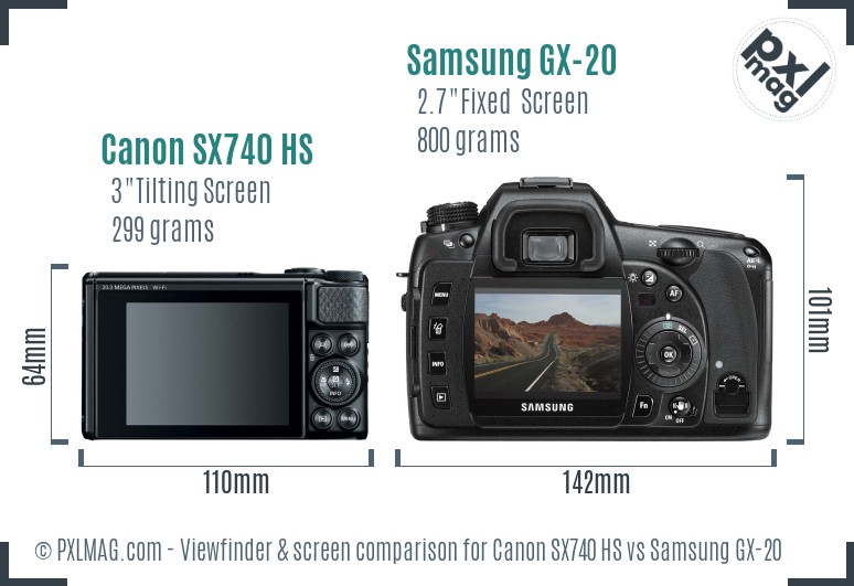 Canon SX740 HS vs Samsung GX-20 Screen and Viewfinder comparison
