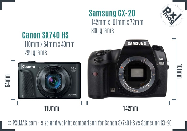 Canon SX740 HS vs Samsung GX-20 size comparison