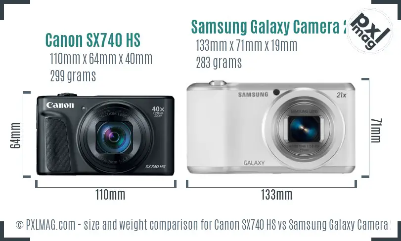 Canon SX740 HS vs Samsung Galaxy Camera 2 size comparison