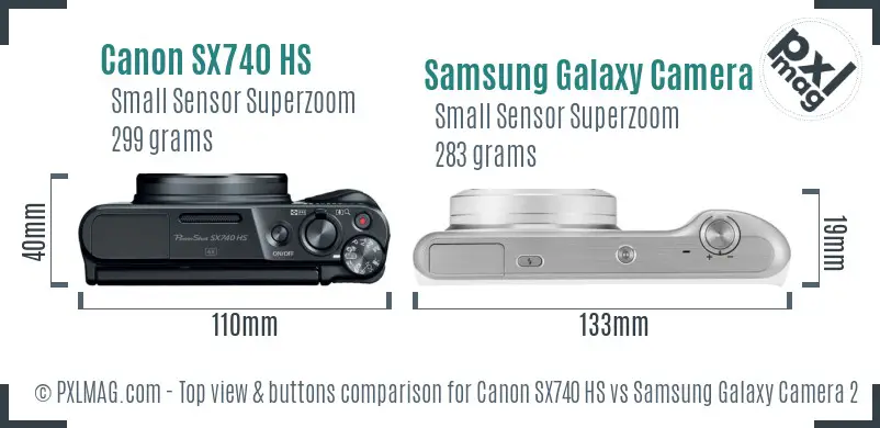 Canon SX740 HS vs Samsung Galaxy Camera 2 top view buttons comparison