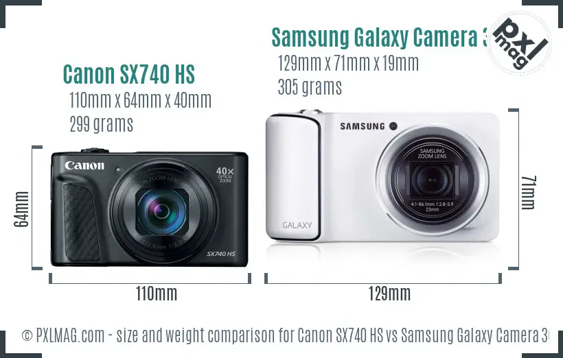 Canon SX740 HS vs Samsung Galaxy Camera 3G size comparison