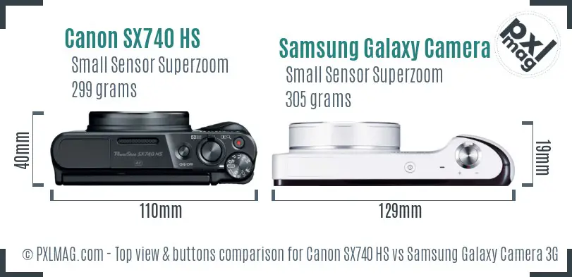 Canon SX740 HS vs Samsung Galaxy Camera 3G top view buttons comparison