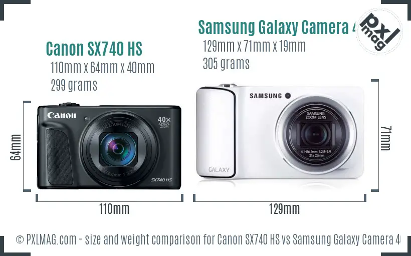 Canon SX740 HS vs Samsung Galaxy Camera 4G size comparison