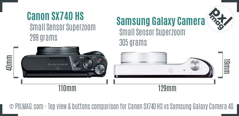 Canon SX740 HS vs Samsung Galaxy Camera 4G top view buttons comparison