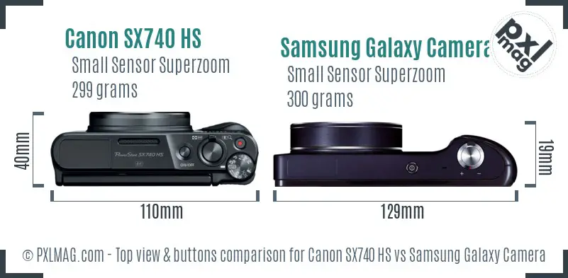 Canon SX740 HS vs Samsung Galaxy Camera top view buttons comparison
