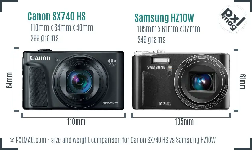 Canon SX740 HS vs Samsung HZ10W size comparison