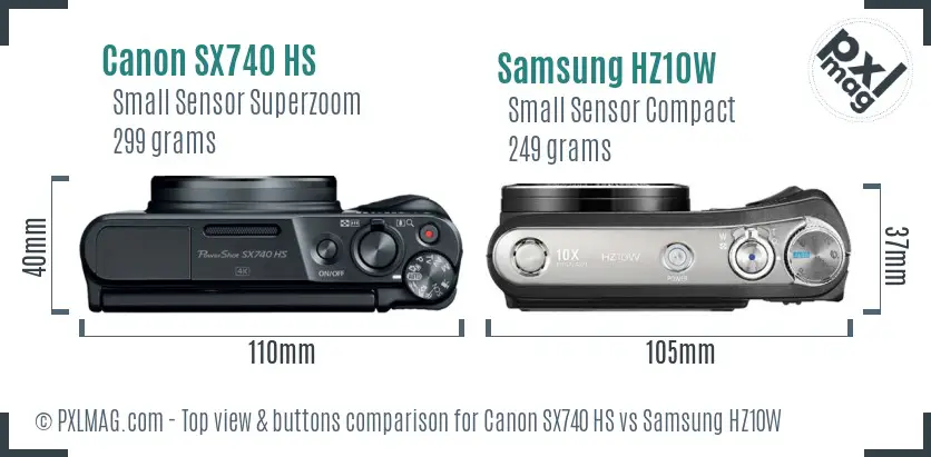 Canon SX740 HS vs Samsung HZ10W top view buttons comparison
