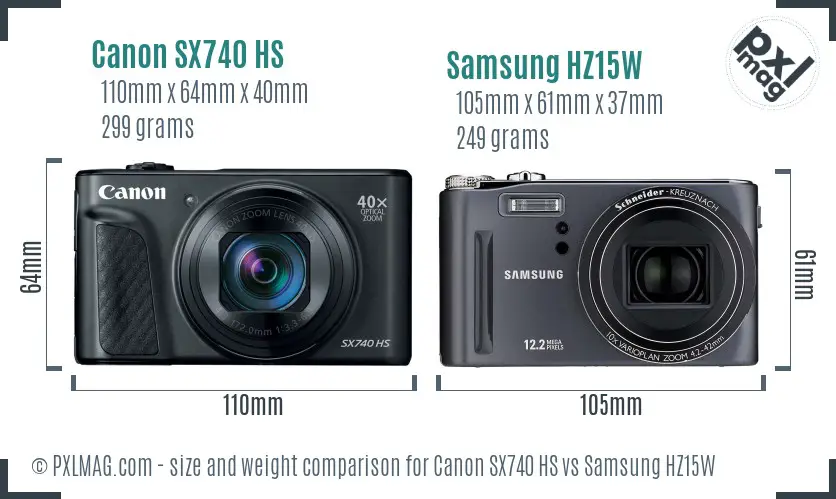 Canon SX740 HS vs Samsung HZ15W size comparison