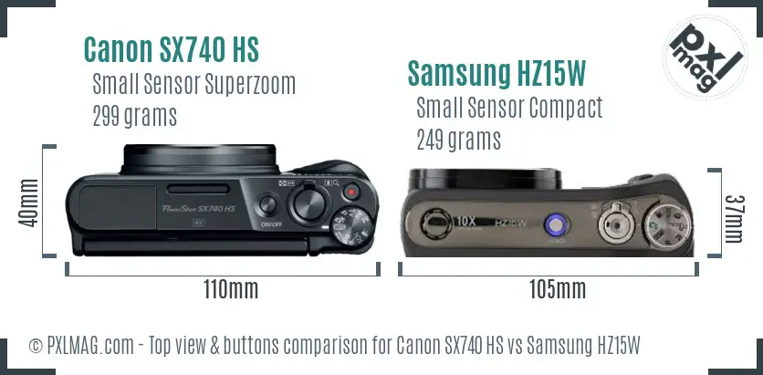 Canon SX740 HS vs Samsung HZ15W top view buttons comparison