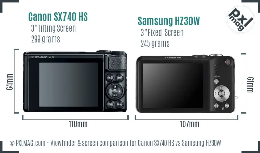 Canon SX740 HS vs Samsung HZ30W Screen and Viewfinder comparison