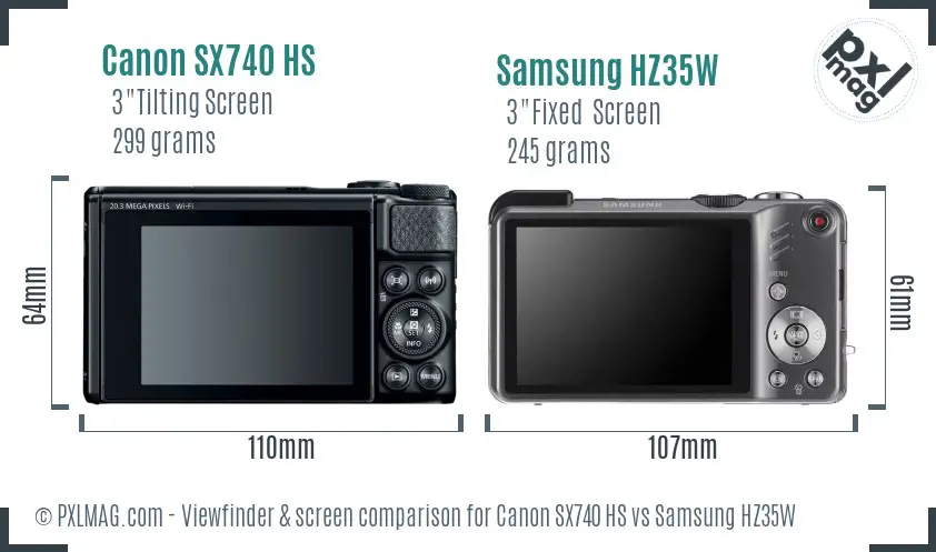 Canon SX740 HS vs Samsung HZ35W Screen and Viewfinder comparison