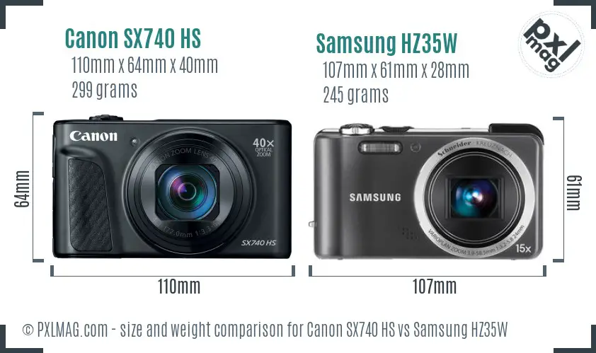 Canon SX740 HS vs Samsung HZ35W size comparison