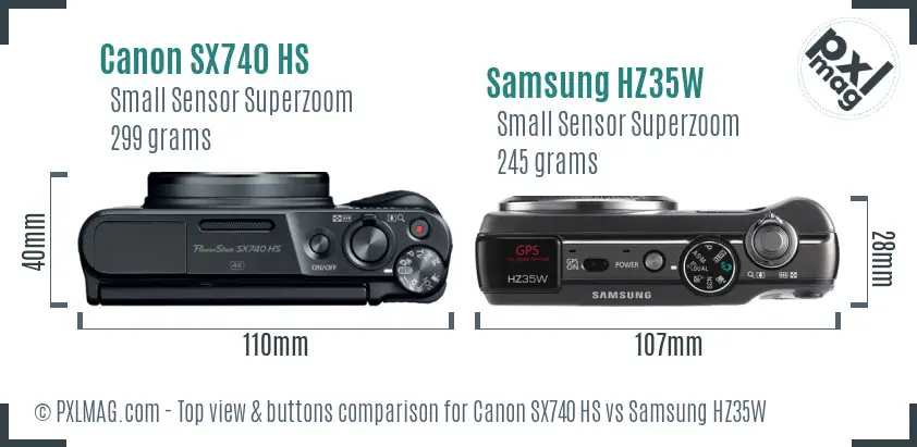 Canon SX740 HS vs Samsung HZ35W top view buttons comparison