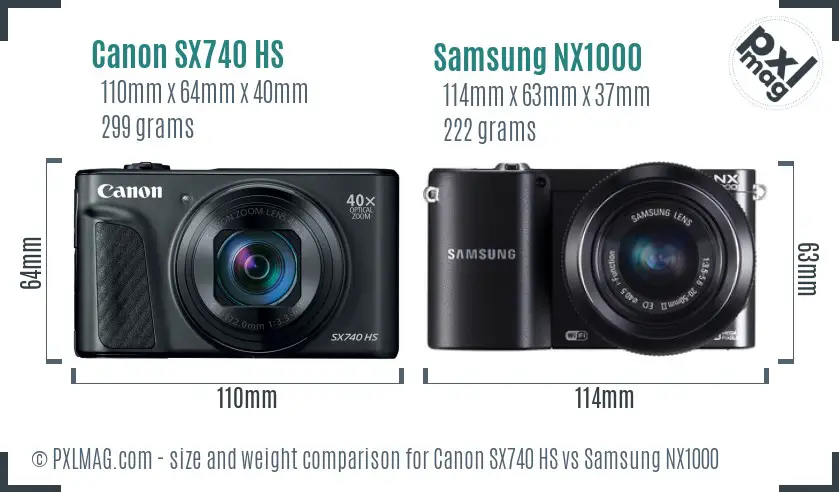 Canon SX740 HS vs Samsung NX1000 size comparison