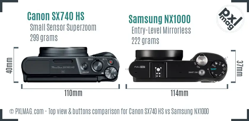 Canon SX740 HS vs Samsung NX1000 top view buttons comparison