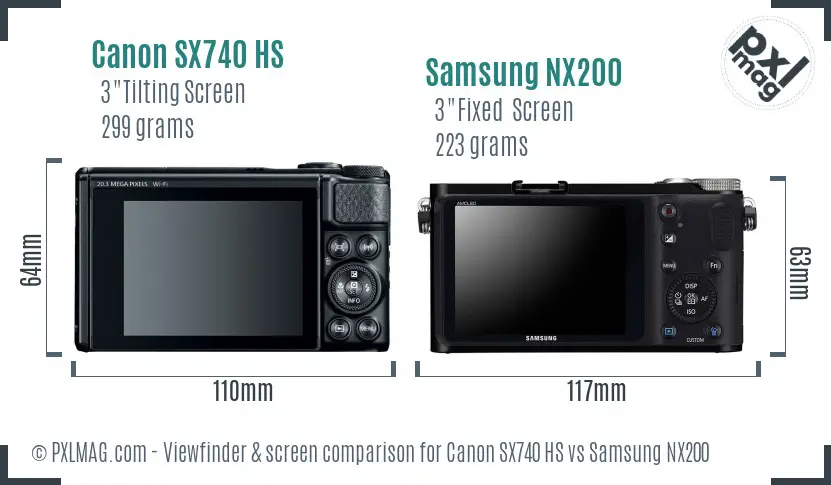 Canon SX740 HS vs Samsung NX200 Screen and Viewfinder comparison