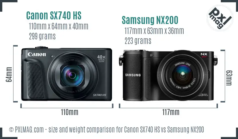 Canon SX740 HS vs Samsung NX200 size comparison