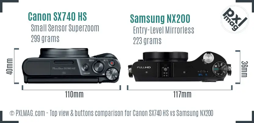 Canon SX740 HS vs Samsung NX200 top view buttons comparison