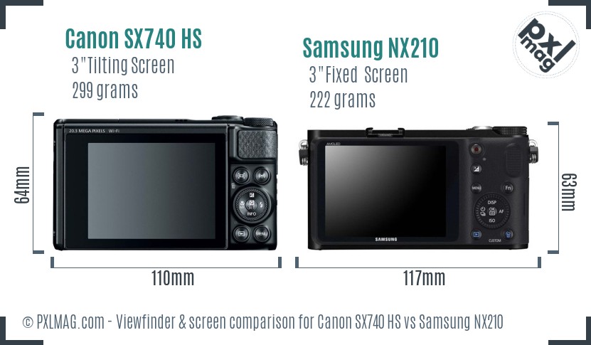 Canon SX740 HS vs Samsung NX210 Screen and Viewfinder comparison