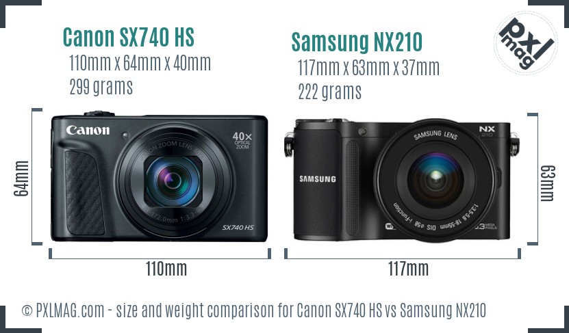 Canon SX740 HS vs Samsung NX210 size comparison Canon SX740 HS vs Samsung NX210 size comparison