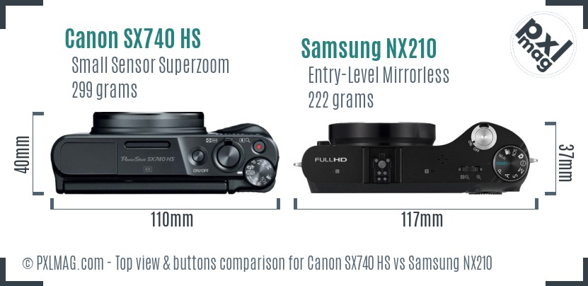 Canon SX740 HS vs Samsung NX210 top view buttons comparison