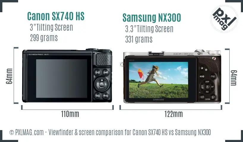 Canon SX740 HS vs Samsung NX300 Screen and Viewfinder comparison