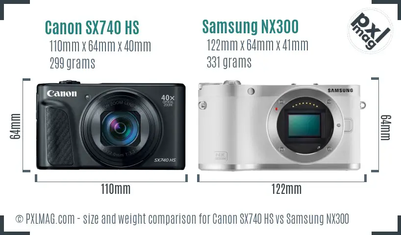 Canon SX740 HS vs Samsung NX300 size comparison