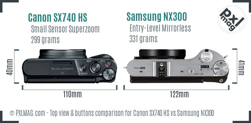 Canon SX740 HS vs Samsung NX300 top view buttons comparison