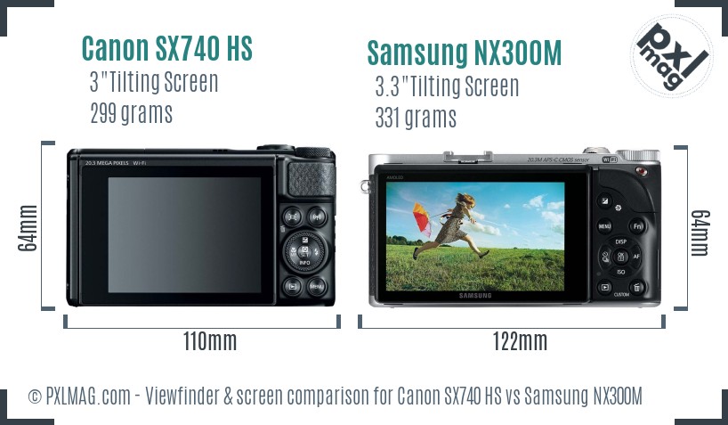 Canon SX740 HS vs Samsung NX300M Screen and Viewfinder comparison